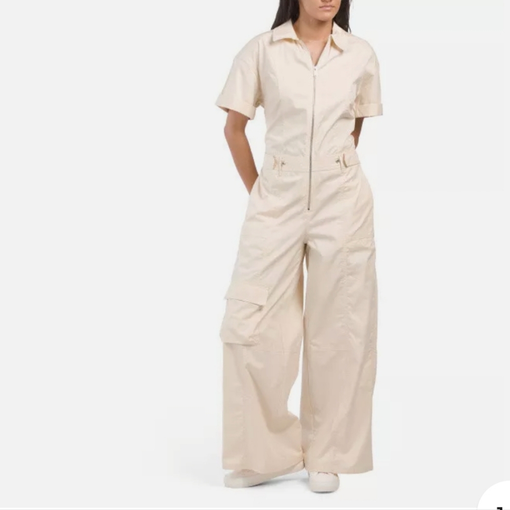 Zara Ivory cargo jumpsuit wide leg small